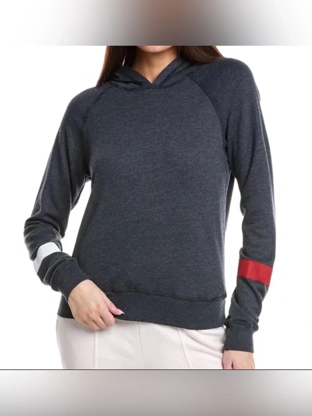 SUNDRY Stripes Raglan Popover Hoodie NWT Large Navy Red/White French Terry